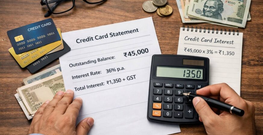 credit card par byaaj kaise lagta hai calculation example Hindi India