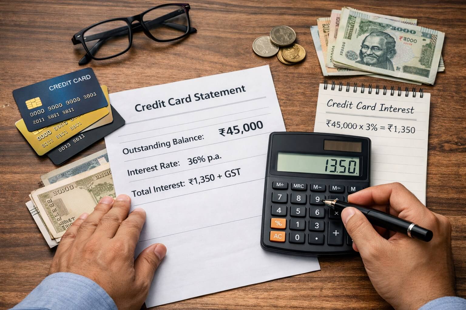 credit card par byaaj kaise lagta hai calculation example Hindi India