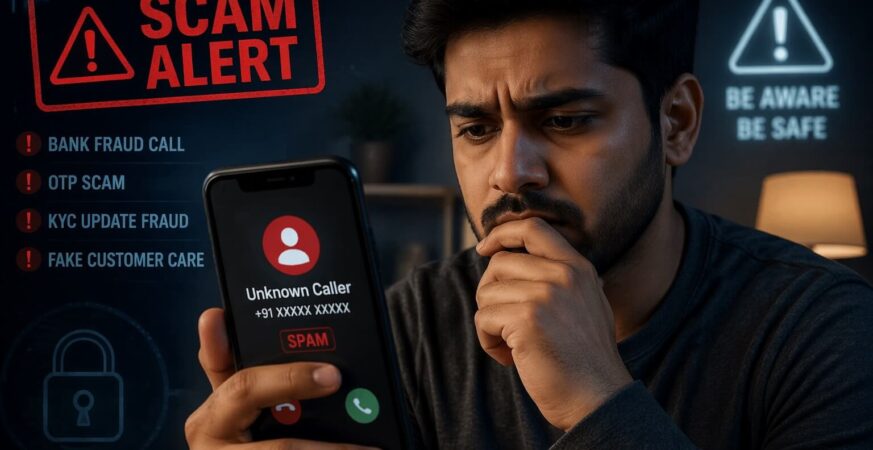 फेक कॉल से परेशान व्यक्ति मोबाइल पर spam कॉल देखते हुए