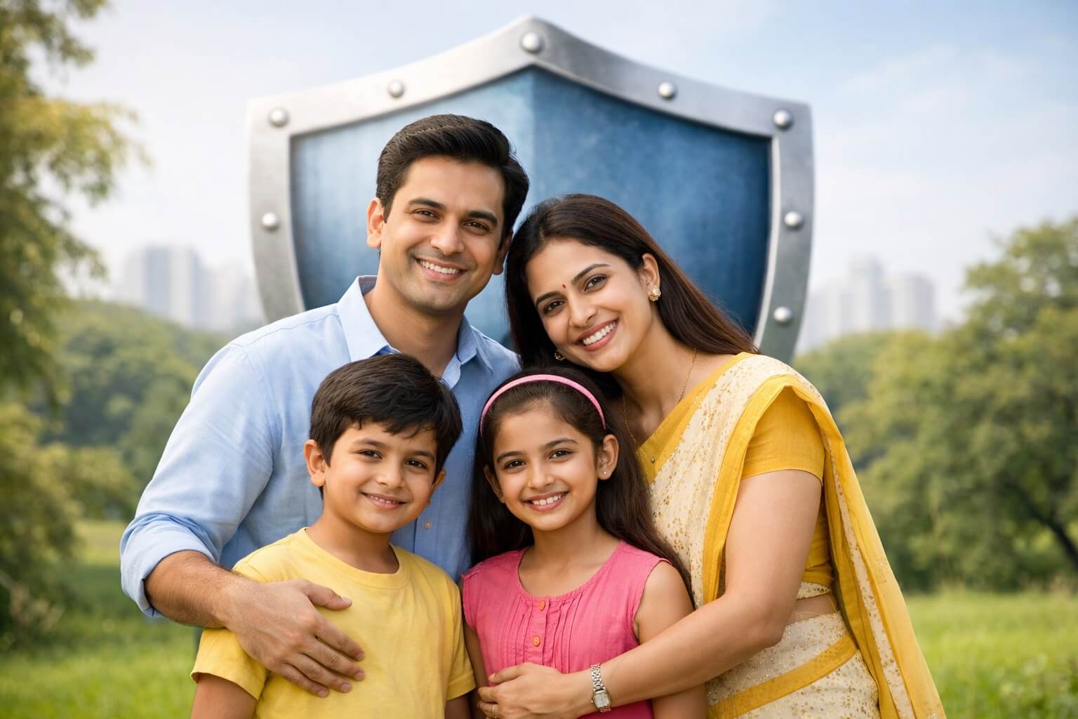 Life Insurance Guide in Hindi showing family financial protection and term insurance concept