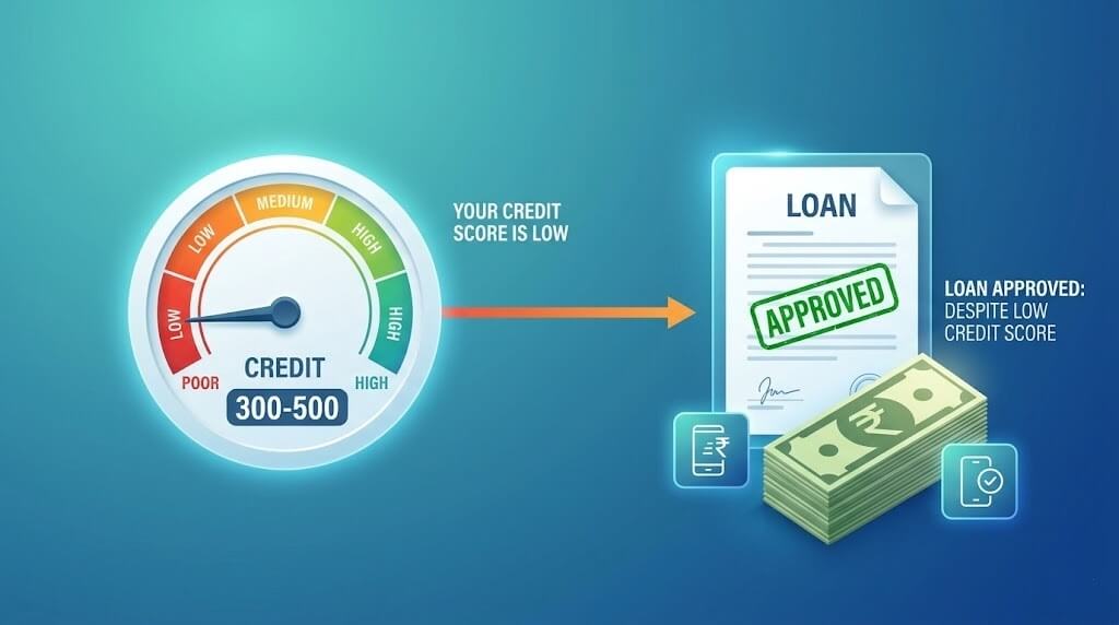 low cibil score par loan approval india rupee mobile app