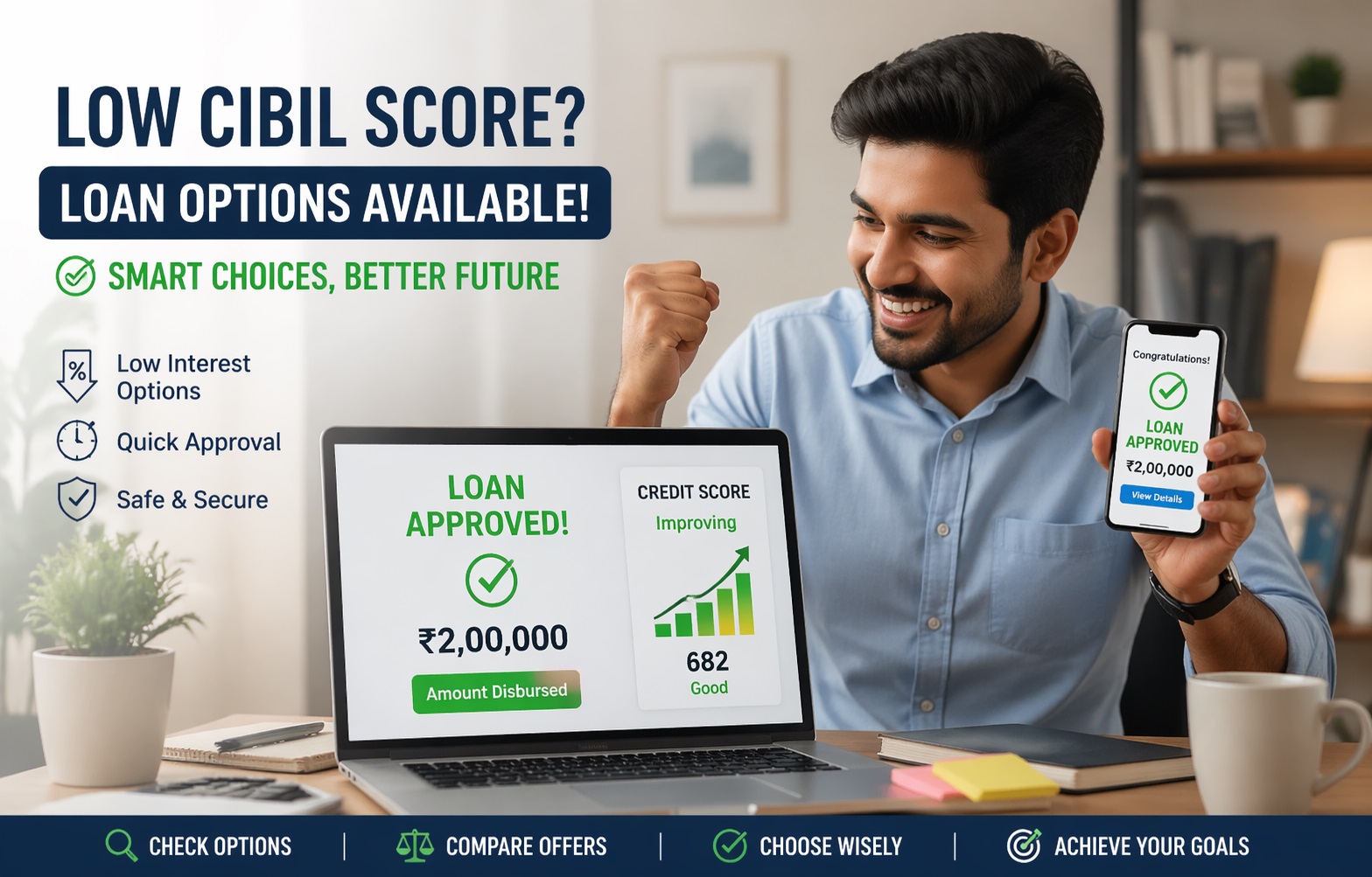 low cibil score loan options India personal loan approval low credit score