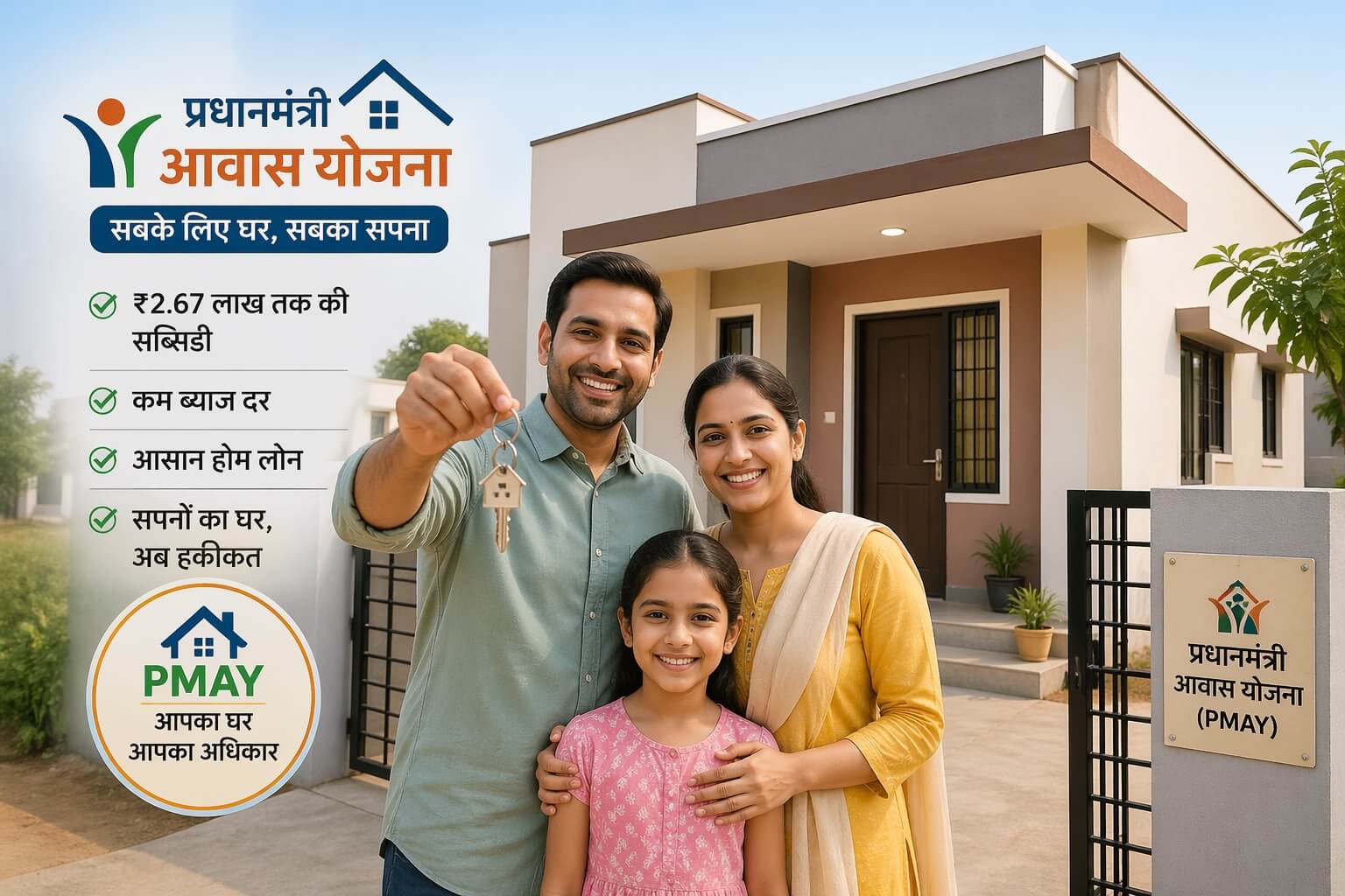 प्रधानमंत्री आवास योजना के तहत घर खरीदता हुआ भारतीय परिवार और होम लोन सब्सिडी का लाभ