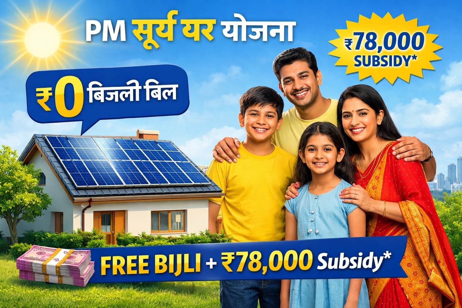 PM Surya Ghar Yojana solar subsidy benefits rooftop panel zero electricity bill India