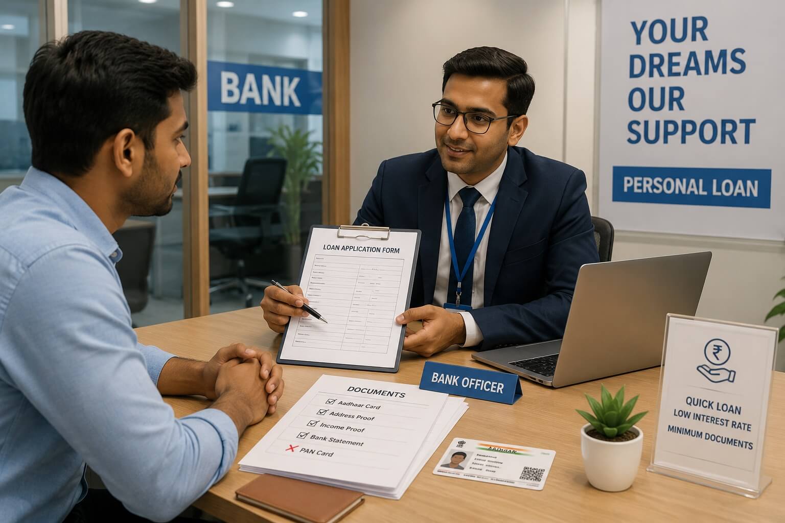 PAN Card के बिना Loan आवेदन की प्रक्रिया समझाते हुए दस्तावेज़ों के साथ व्यक्ति