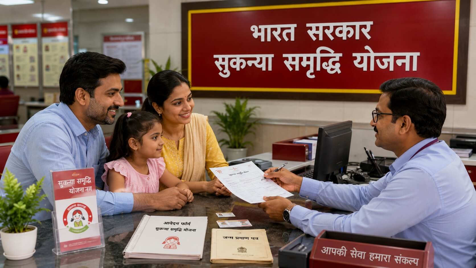सुकन्या समृद्धि योजना के तहत बेटी के लिए बैंक में खाता खोलते हुए अभिभावक