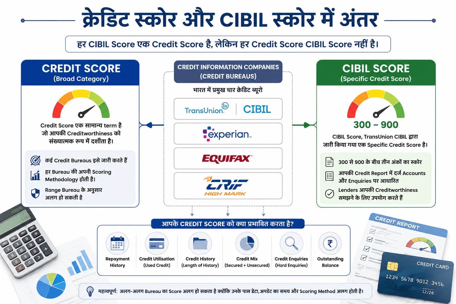 क्रेडिट स्कोर और CIBIL स्कोर में अंतर समझाने वाला चार्ट