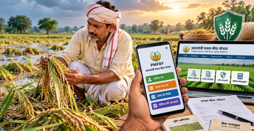 प्रधानमंत्री फसल बीमा योजना की जानकारी लेते किसान