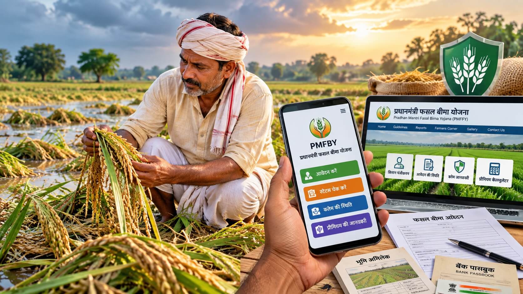प्रधानमंत्री फसल बीमा योजना की जानकारी लेते किसान